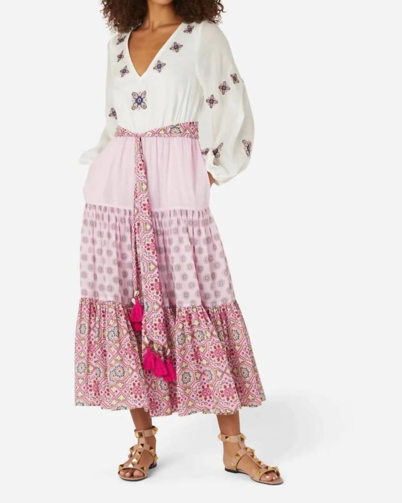Front of a model wearing a size L Troia Icon Maxi Dress In Pink in Pink by Hester Bly. | dia_product_style_image_id:342819